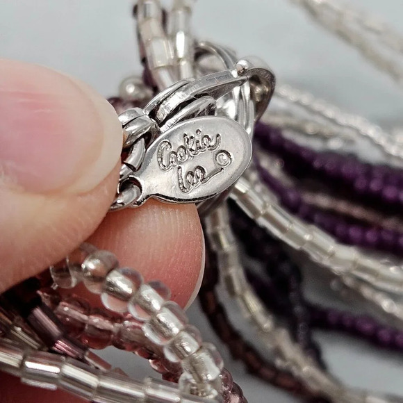 Cookie Lee Necklace Purple Silver Tone Beads Multi Strand 22 inch Jewelry - Picture 7 of 10